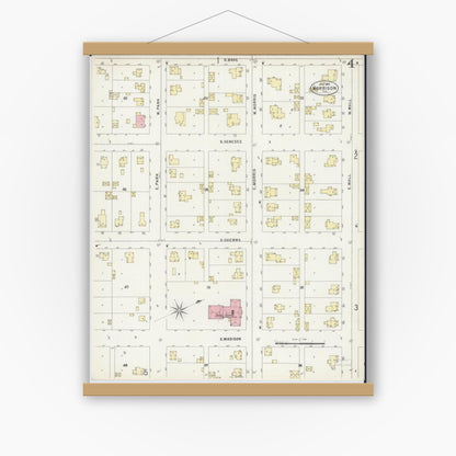 Old map wall art mockup — magnetic wood frame on white wall — Sanborn Fire Insurance Map from Morrison, Whiteside County, Illinois (1897), Sheet #0004