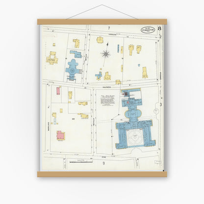 Old map wall art mockup — magnetic wood frame on white wall — Sanborn Fire Insurance Map from Saint Augustine, Saint John's County, Florida (1904), Sheet #0008