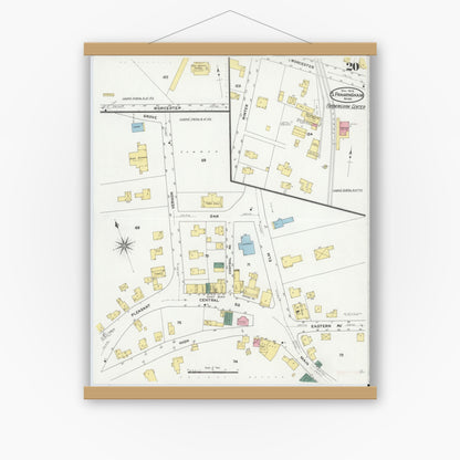 Old map wall art mockup — magnetic wood frame on white wall — Sanborn Fire Insurance Map from South Farmington, Middlesex County, Massachusetts (1909), Sheet #0020