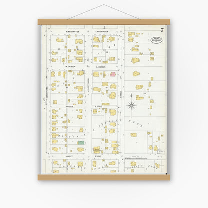 Old map wall art mockup — magnetic wood frame on white wall — Sanborn Fire Insurance Map from Marshall, Saline County, Missouri (1900), Sheet #0007