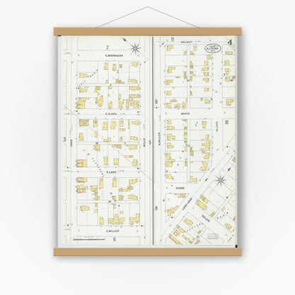 Old map wall art mockup — magnetic wood frame on white wall — Sanborn Fire Insurance Map from Alpena, Alpena County, Michigan (1901), Sheet #0004
