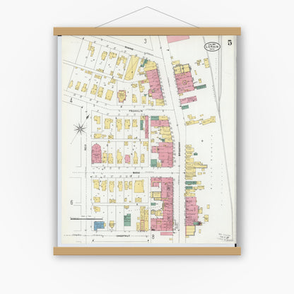 Old map wall art mockup — magnetic wood frame on white wall — Sanborn Fire Insurance Map from Lorain, Lorain County, Ohio (1905), Sheet #0005