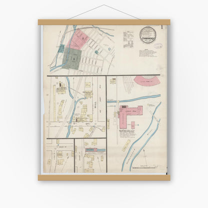 Old map wall art mockup — magnetic wood frame on white wall — Sanborn Fire Insurance Map from Carbondale, Lackawanna County, Pennsylvania (1885) - Complete Map Set