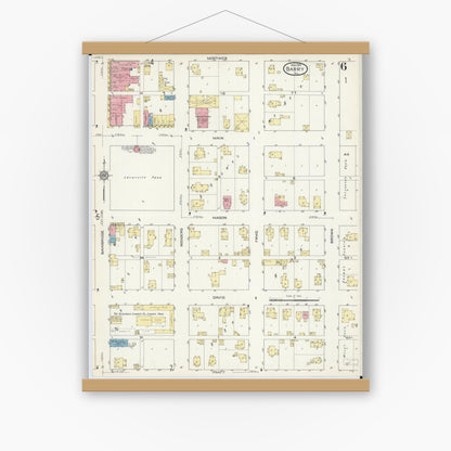 Old map wall art mockup — magnetic wood frame on white wall — Sanborn Fire Insurance Map from Barry, Pike County, Illinois (1913), Sheet #0006