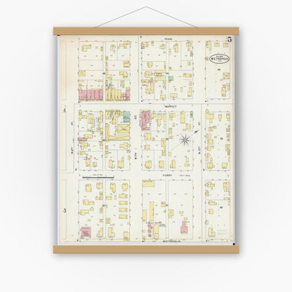 Old map wall art mockup — magnetic wood frame on white wall — Sanborn Fire Insurance Map from Metropolis, Massac County, Illinois (1897), Sheet #0005