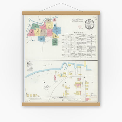 Old map wall art mockup — magnetic wood frame on white wall — Sanborn Fire Insurance Map from Salem, Salem County, New Jersey (1896) - Complete Map Set