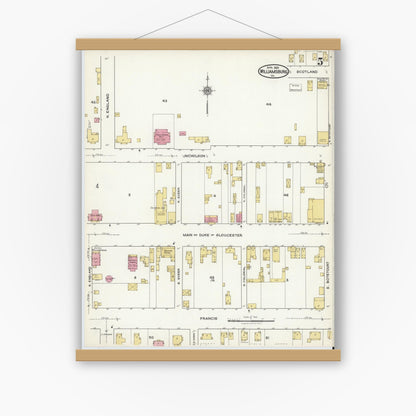 Old map wall art mockup — magnetic wood frame on white wall — Sanborn Fire Insurance Map from Williamsburg, Independent Cities, Virginia (1921), Sheet #0005