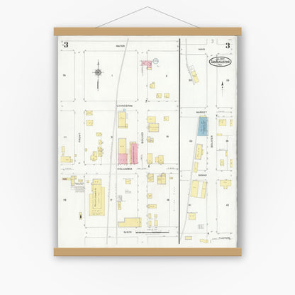 Old map wall art mockup — magnetic wood frame on white wall — Sanborn Fire Insurance Map from San Augustine, San Augustine County, Texas (1927), Sheet #0003