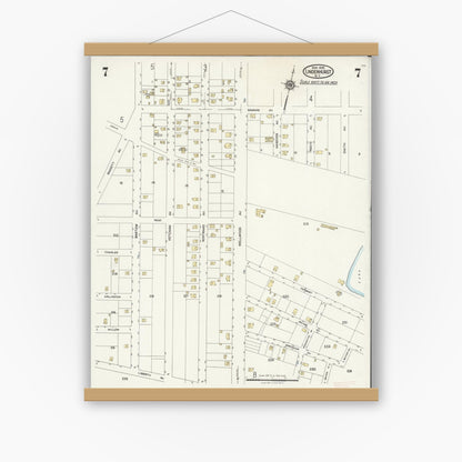 Old map wall art mockup — magnetic wood frame on white wall — Sanborn Fire Insurance Map from Lindenhurst, Suffolk County, New York (1925), Sheet #0007