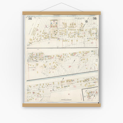 Old map wall art mockup — magnetic wood frame on white wall — Sanborn Fire Insurance Map from Michigan City, La Porte County, Indiana (1948), Sheet #0038