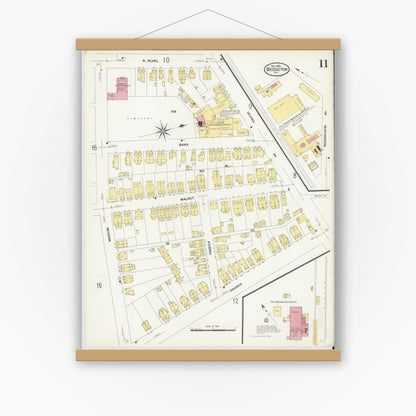 Old map wall art mockup — magnetic wood frame on white wall — Sanborn Fire Insurance Map from Bridgeton, Cumberland County, New Jersey (1908), Sheet #0011