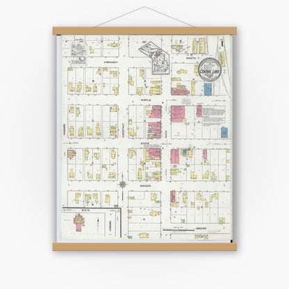 Old map wall art mockup — magnetic wood frame on white wall — Sanborn Fire Insurance Map from Central Lake, Antrim County, Michigan (1920), Sheet #0001
