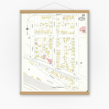 Old map wall art mockup — magnetic wood frame on white wall — Sanborn Fire Insurance Map from Ottumwa, Wapello County, Iowa (1909), Sheet #0025