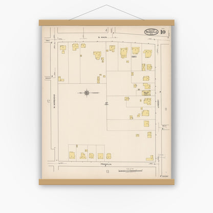 Old map wall art mockup — magnetic wood frame on white wall — Sanborn Fire Insurance Map from Reidsville, Rockingham County, North Carolina (1922), Sheet #0010