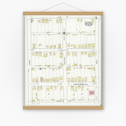 Old map wall art mockup — magnetic wood frame on white wall — Sanborn Fire Insurance Map from Nescopeck, Luzerne County, Pennsylvania (1919), Sheet #0005