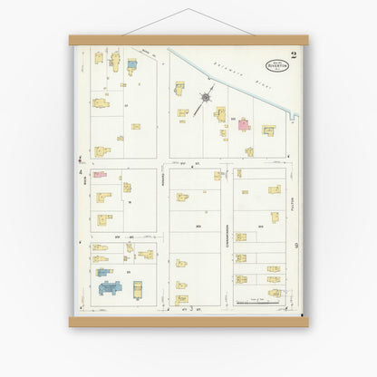 Old map wall art mockup — magnetic wood frame on white wall — Sanborn Fire Insurance Map from Riverton, Burlington County, New Jersey (1911), Sheet #0002