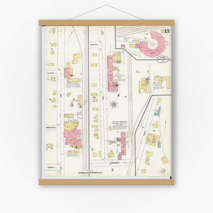 Old map wall art mockup — magnetic wood frame on white wall — Sanborn Fire Insurance Map from Ashtabula, Ashtabula County, Ohio (1903), Sheet #0013