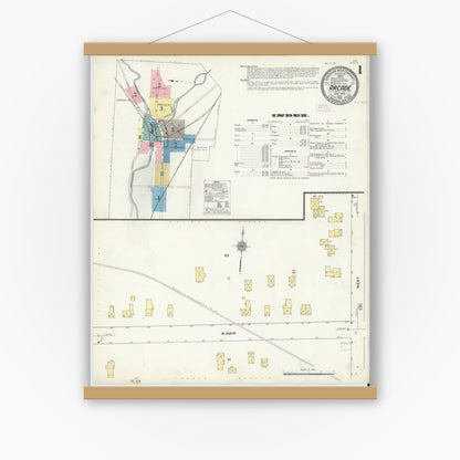 Old map wall art mockup — magnetic wood frame on white wall — Sanborn Fire Insurance Map from Arcade, Wyoming County, New York (1912) - Complete Map Set