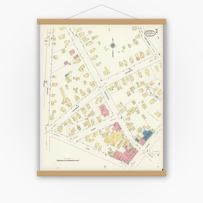 Old map wall art mockup — magnetic wood frame on white wall — Sanborn Fire Insurance Map from Perry, Wyoming County, New York (1913), Sheet #0007
