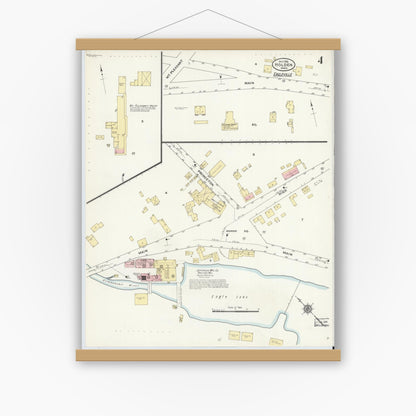 Old map wall art mockup — magnetic wood frame on white wall — Sanborn Fire Insurance Map from Holden, Worcester County, Massachusetts (1910), Sheet #0004
