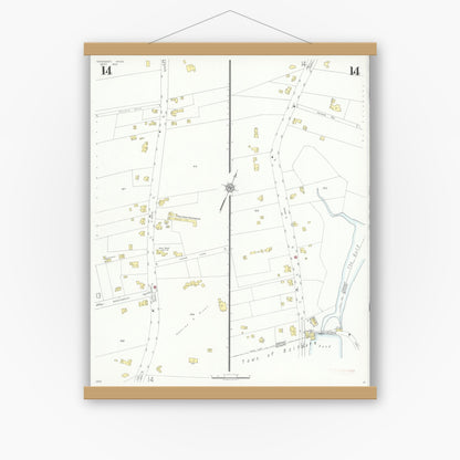 Old map wall art mockup — magnetic wood frame on white wall — Sanborn Fire Insurance Map from Cohasset, Norfolk County, Massachusetts (1935), Sheet #0014