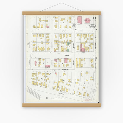 Old map wall art mockup — magnetic wood frame on white wall — Sanborn Fire Insurance Map from Jackson, Jackson County, Michigan (1899), Sheet #0011