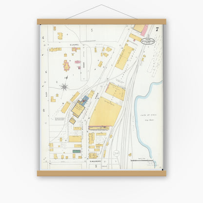 Old map wall art mockup — magnetic wood frame on white wall — Sanborn Fire Insurance Map from Stillwater, Washington County, Minnesota (1904), Sheet #0007