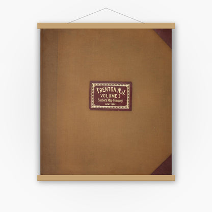 Old map wall art mockup — magnetic wood frame on white wall — Sanborn Fire Insurance Map from Trenton, Mercer County, New Jersey (1950), Sheet #0001