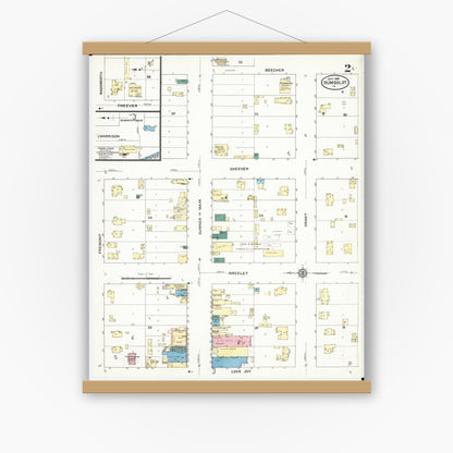 Old map wall art mockup — magnetic wood frame on white wall — Sanborn Fire Insurance Map from Humboldt, Humboldt County, Iowa (1909), Sheet #0002