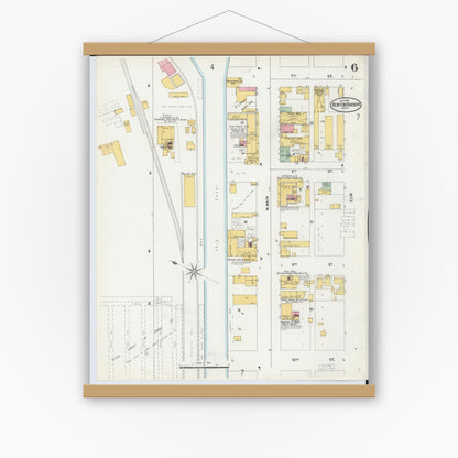 Old map wall art mockup — magnetic wood frame on white wall — Sanborn Fire Insurance Map from Benton Harbor, Berrien County, Michigan (1900), Sheet #0006