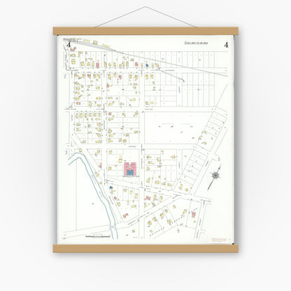 Old map wall art mockup — magnetic wood frame on white wall — Sanborn Fire Insurance Map from Manchester, Washtenaw County, Michigan (1941), Sheet #0004