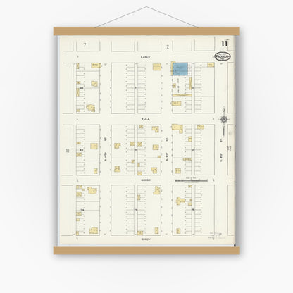 Old map wall art mockup — magnetic wood frame on white wall — Sanborn Fire Insurance Map from Paducah, Cottle County, Texas (1921), Sheet #0011