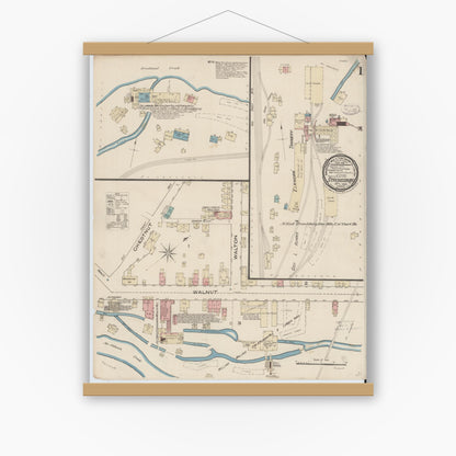 Old map wall art mockup — magnetic wood frame on white wall — Sanborn Fire Insurance Map from Stroudsburg, Monroe County, Pennsylvania (1885), Sheet #0001