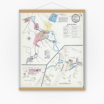 Old map wall art mockup — magnetic wood frame on white wall — Sanborn Fire Insurance Map from Canton, Norfolk County, Massachusetts (1891) - Complete Map Set