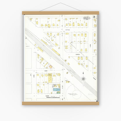 Old map wall art mockup — magnetic wood frame on white wall — Sanborn Fire Insurance Map from Waterloo, Black Hawk County, Iowa (1900), Sheet #0003