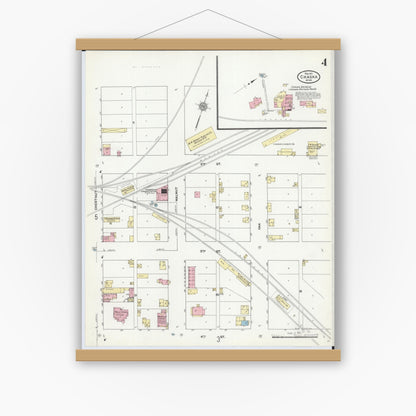 Old map wall art mockup — magnetic wood frame on white wall — Sanborn Fire Insurance Map from Chaska, Carver County, Minnesota (1911), Sheet #0004