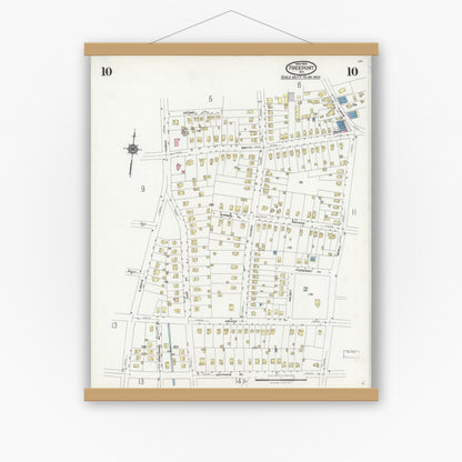 Old map wall art mockup — magnetic wood frame on white wall — Sanborn Fire Insurance Map from Freeport, Nassau County, New York (1925), Sheet #0010