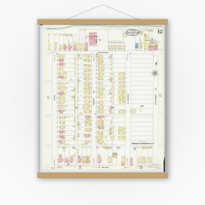Old map wall art mockup — magnetic wood frame on white wall — Sanborn Fire Insurance Map from Chillicothe, Ross County, Ohio (1909), Sheet #0012