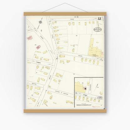 Old map wall art mockup — magnetic wood frame on white wall — Sanborn Fire Insurance Map from Westboro, Worcester County, Massachusetts (1913), Sheet #0011