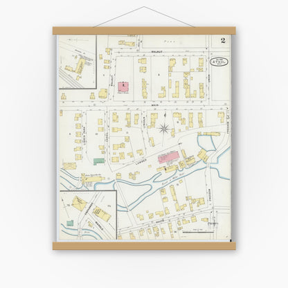 Old map wall art mockup — magnetic wood frame on white wall — Sanborn Fire Insurance Map from Athol, Worcester County, Massachusetts (1896), Sheet #0002