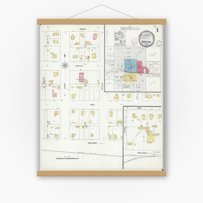 Old map wall art mockup — magnetic wood frame on white wall — Sanborn Fire Insurance Map from Hamilton, Caldwell County, Missouri (1901) - Complete Map Set