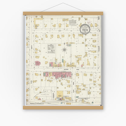 Old map wall art mockup — magnetic wood frame on white wall — Sanborn Fire Insurance Map from Paw Paw, Lee County, Illinois (1902) - Complete Map Set