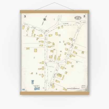 Old map wall art mockup — magnetic wood frame on white wall — Sanborn Fire Insurance Map from Falmouth, Barnstable County, Massachusetts (1923), Sheet #0003