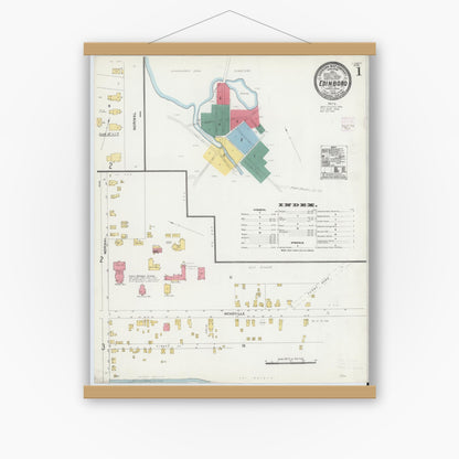 Old map wall art mockup — magnetic wood frame on white wall — Sanborn Fire Insurance Map from Edinboro, Erie County, Pennsylvania (1906) - Complete Map Set