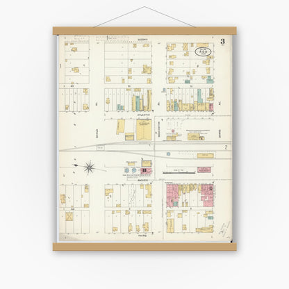 Old map wall art mockup — magnetic wood frame on white wall — Sanborn Fire Insurance Map from Ada, Norman County, Minnesota (1904), Sheet #0003