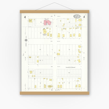 Old map wall art mockup — magnetic wood frame on white wall — Sanborn Fire Insurance Map from Texas City, Galveston County, Texas (1931), Sheet #0004