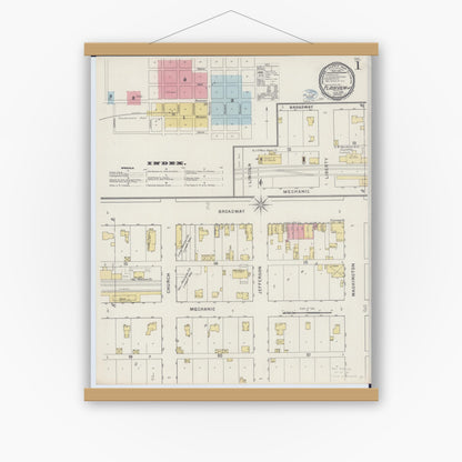 Old map wall art mockup — magnetic wood frame on white wall — Sanborn Fire Insurance Map from Plainview, Wabasha County, Minnesota (1894) - Complete Map Set