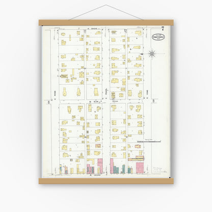 Old map wall art mockup — magnetic wood frame on white wall — Sanborn Fire Insurance Map from Owatonna, Steele County, Minnesota (1909), Sheet #0007