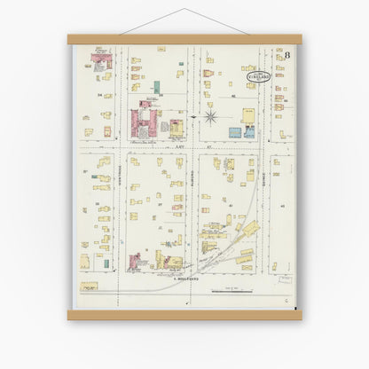 Old map wall art mockup — magnetic wood frame on white wall — Sanborn Fire Insurance Map from Vineland, Cumberland County, New Jersey (1895), Sheet #0008