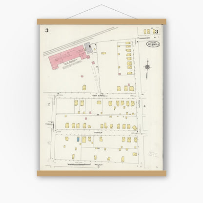 Old map wall art mockup — magnetic wood frame on white wall — Sanborn Fire Insurance Map from Zelienople, Butler County, Pennsylvania (1925), Sheet #0003
